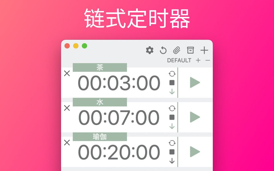 Chain Timer for Mac v10.6 鏈?zhǔn)接?jì)時(shí)器 高效靈活的計(jì)時(shí)器軟件